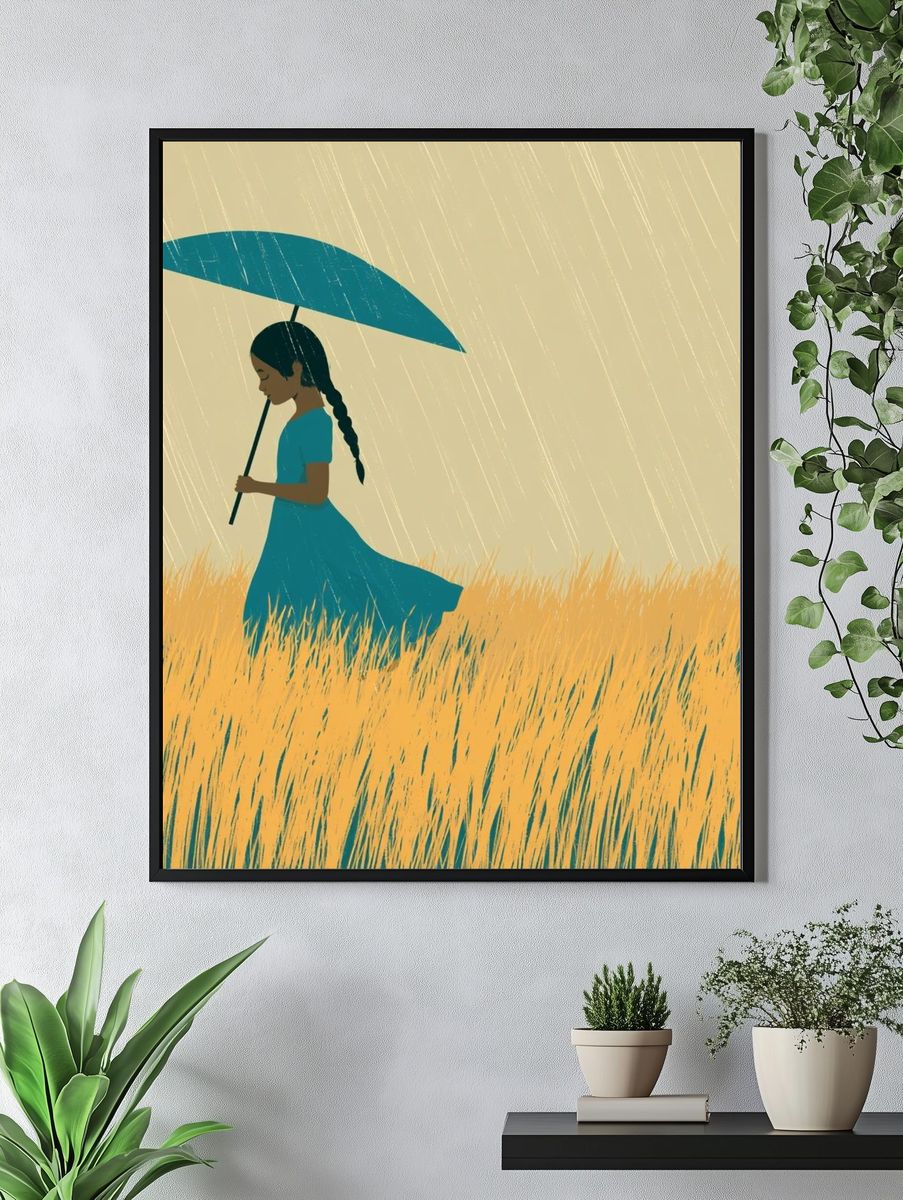 Girl in the Rain Illustration Poster. — room view 4