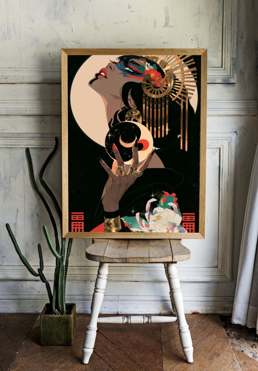 Celestial Geisha Illustration Poster. room preview