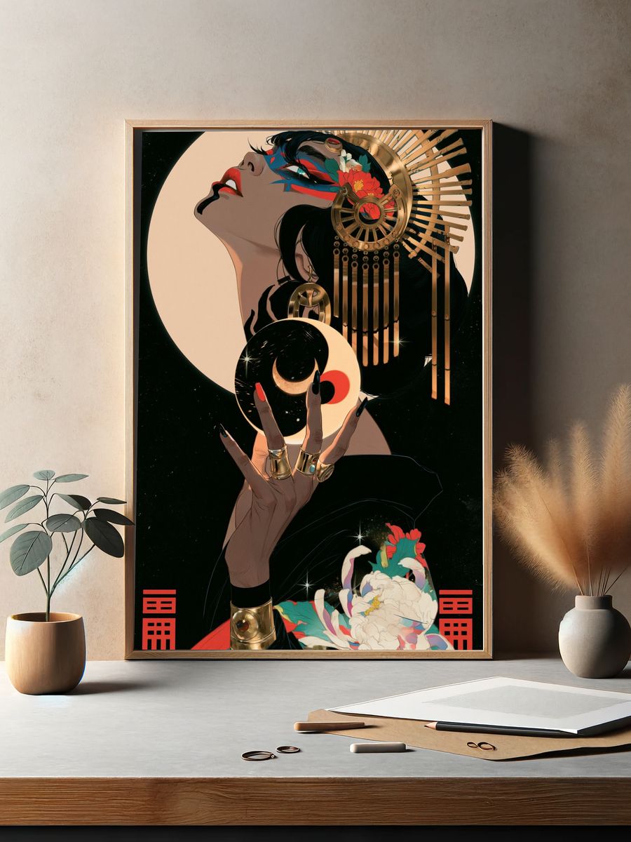 Celestial Geisha Illustration Poster. — room view 2