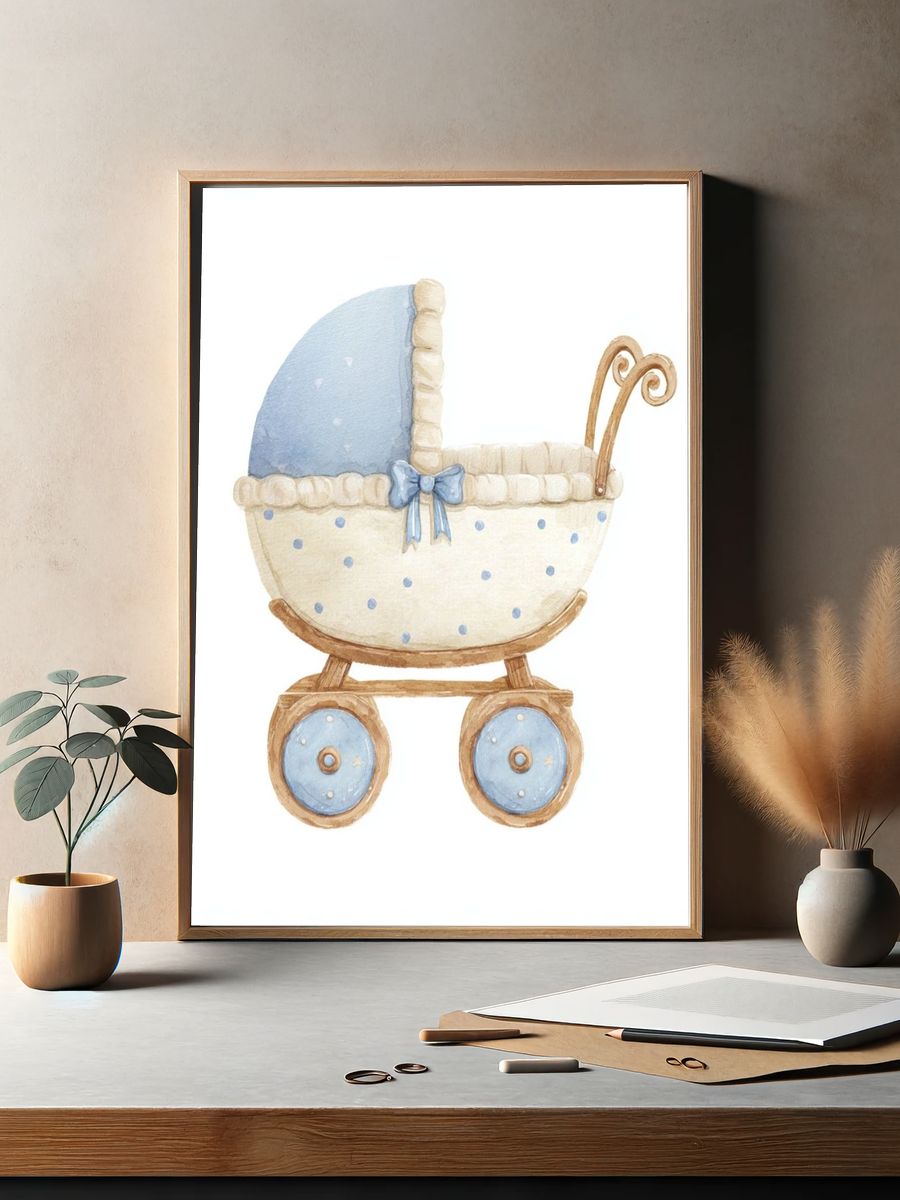 Baby Pram Watercolor Print. — room view 2