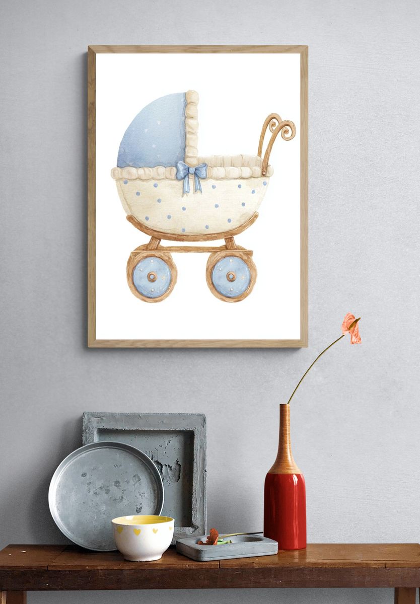 Baby Pram Watercolor Print. — room view 3