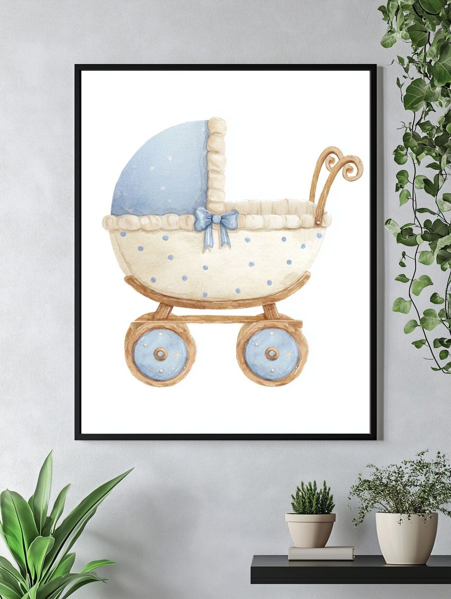 Baby Pram Watercolor Print. — room view 4