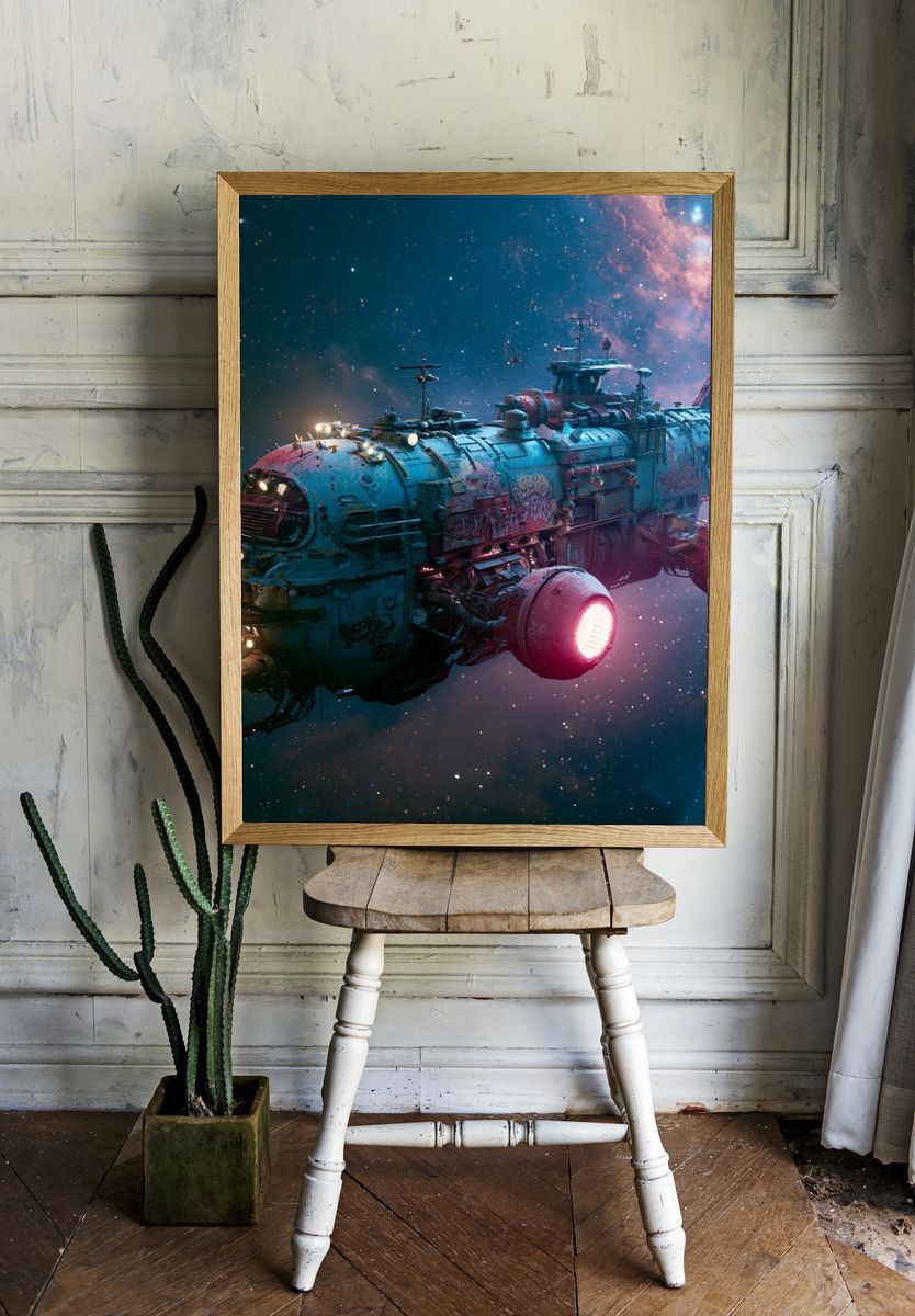 Retro Spacecraft Illustration Poster. room preview