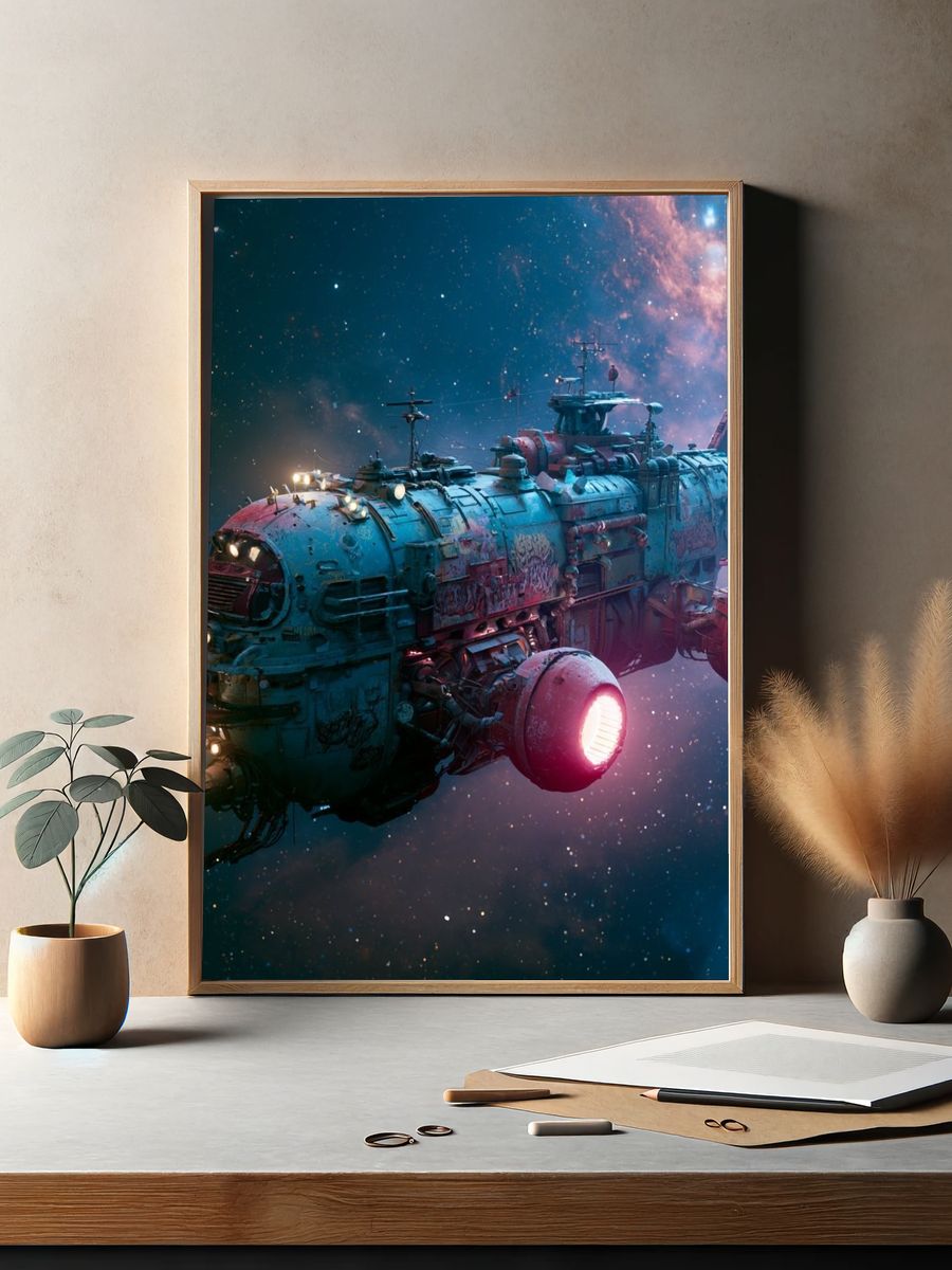 Retro Spacecraft Illustration Poster. — room view 2