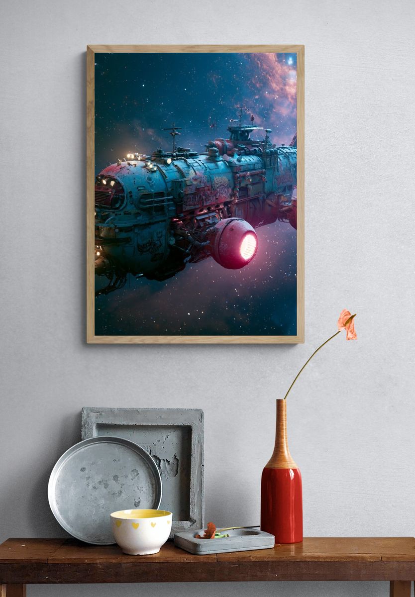 Retro Spacecraft Illustration Poster. — room view 3