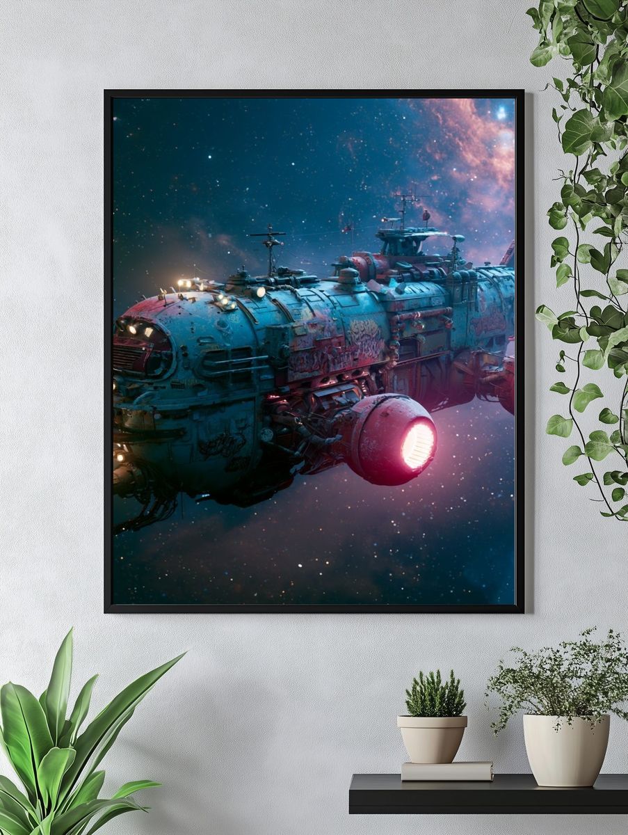 Retro Spacecraft Illustration Poster. — room view 4