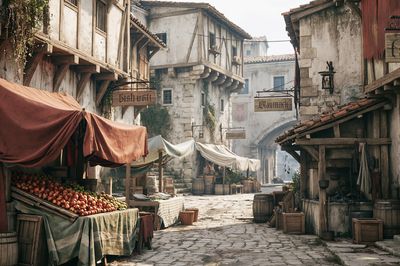 Medieval Market Street Illustration Print.