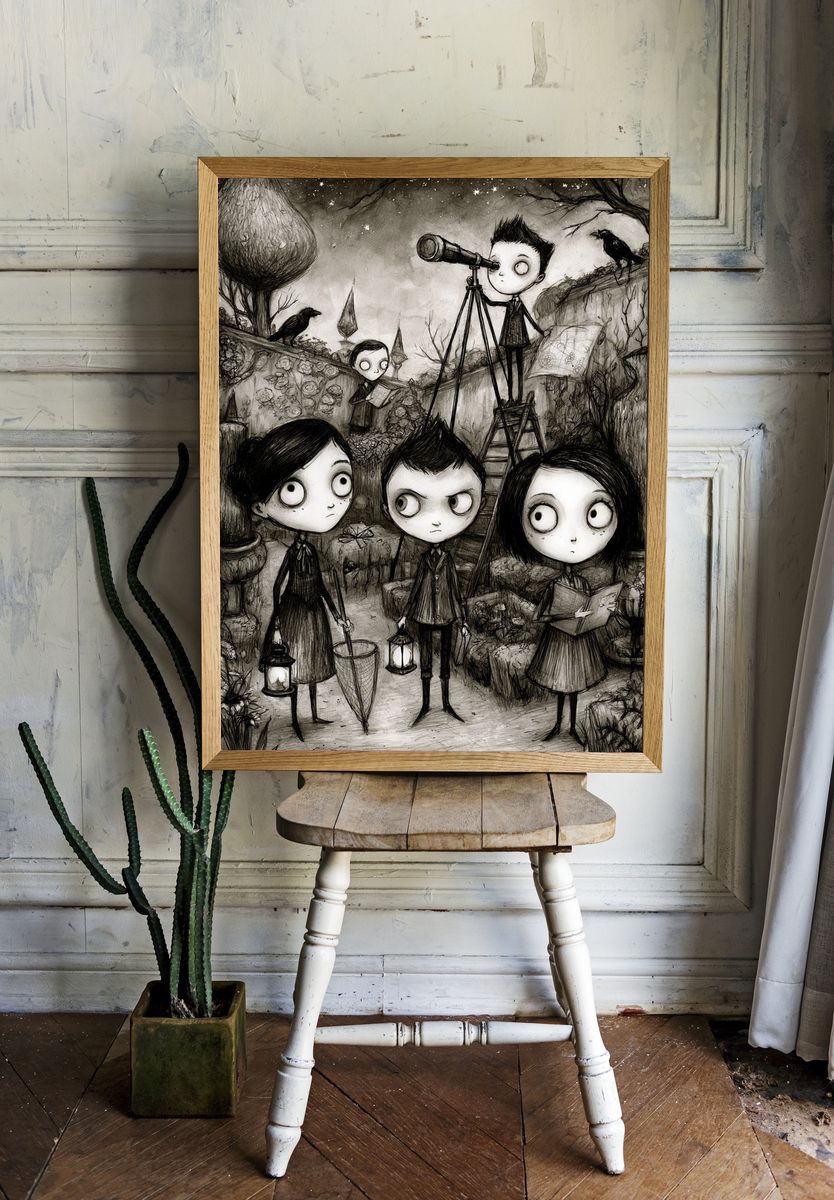 Gothic Children in Garden Illustration Poster. room preview