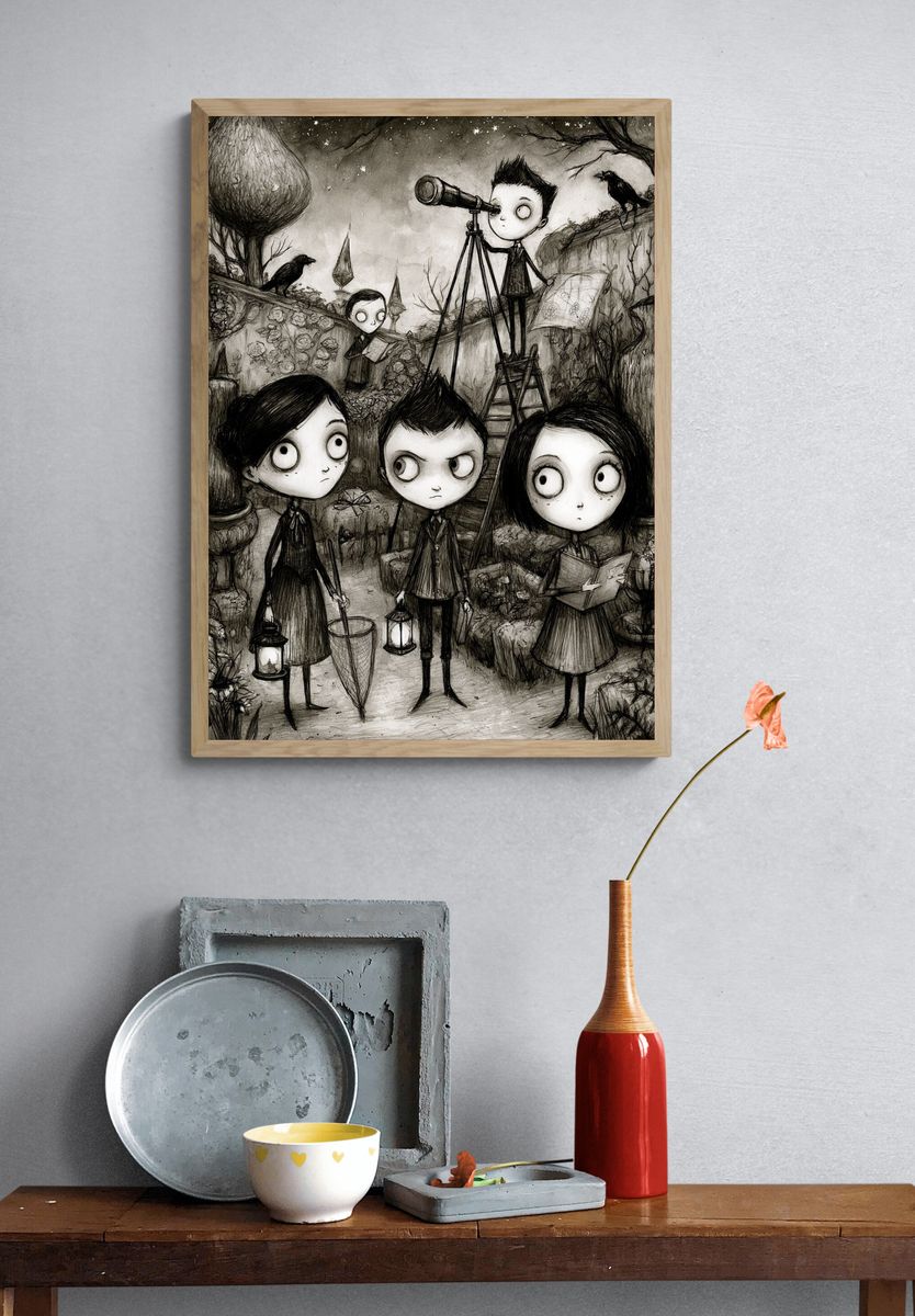 Gothic Children in Garden Illustration Poster. — room view 3