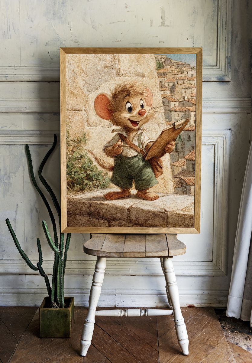 Mouse Sketching Village Print. — room view 1