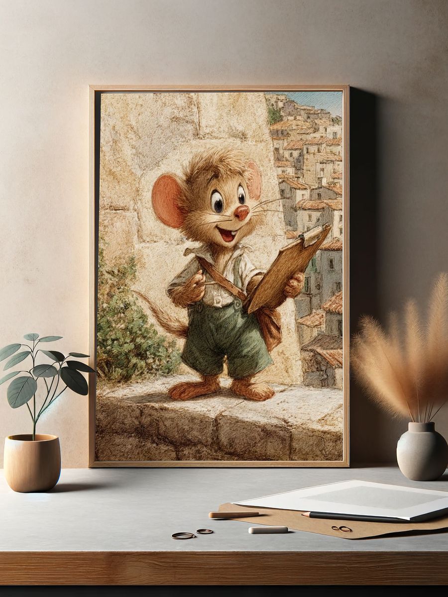Mouse Sketching Village Print. — room view 2