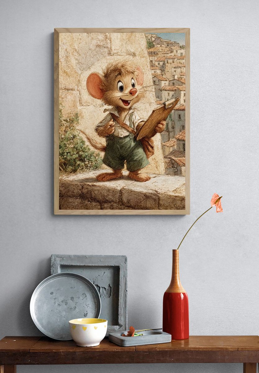 Mouse Sketching Village Print. — room view 3