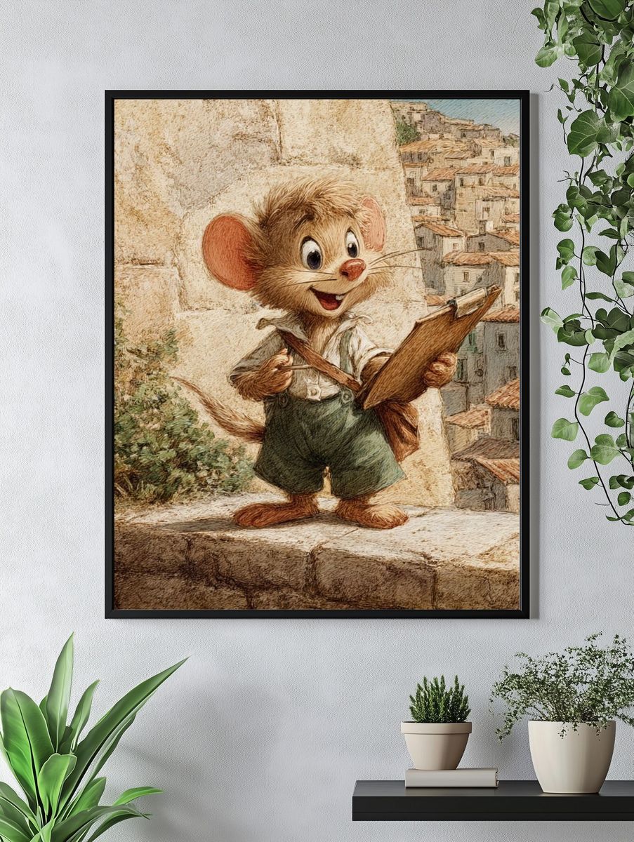Mouse Sketching Village Print. — room view 4