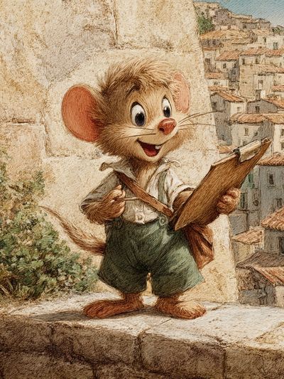 Mouse Sketching Village Print. poster print