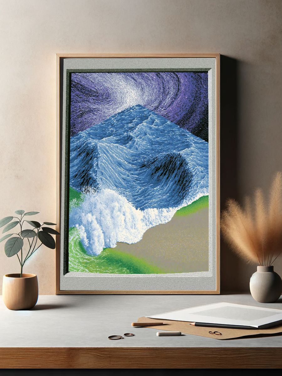 Surreal Ocean Wave Print. — room view 2