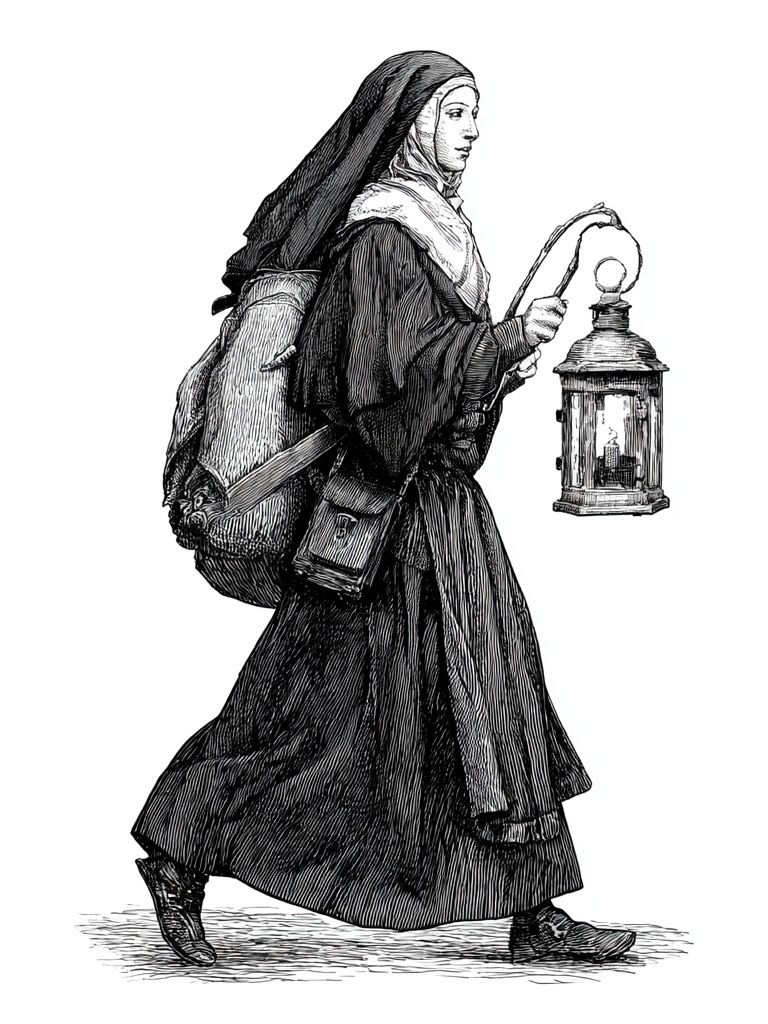 Nun with Lantern Illustration Poster. poster — illustration art