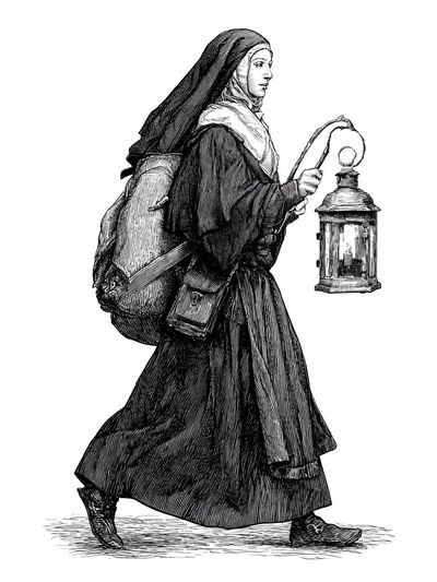 Nun with Lantern Illustration Poster.