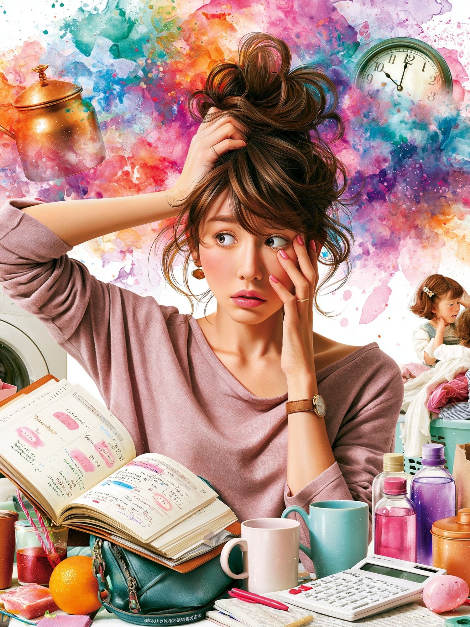 Overwhelmed Morning Routine Illustration Poster. poster detail