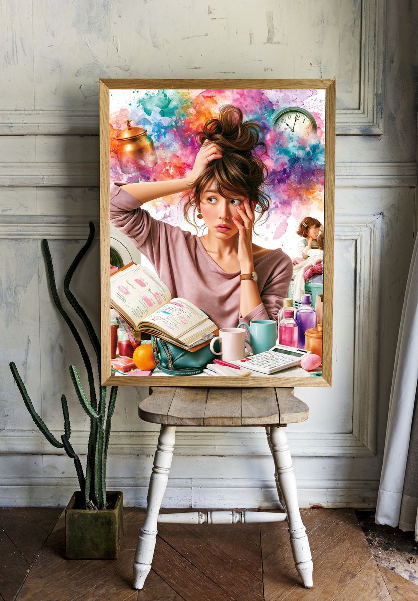 Overwhelmed Morning Routine Illustration Poster. — room view 1