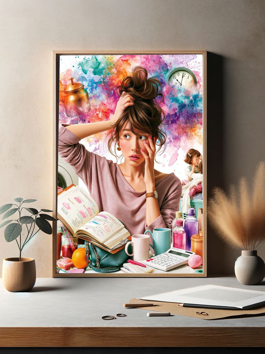 Overwhelmed Morning Routine Illustration Poster. — room view 2
