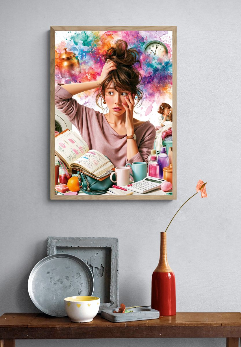 Overwhelmed Morning Routine Illustration Poster. — room view 3