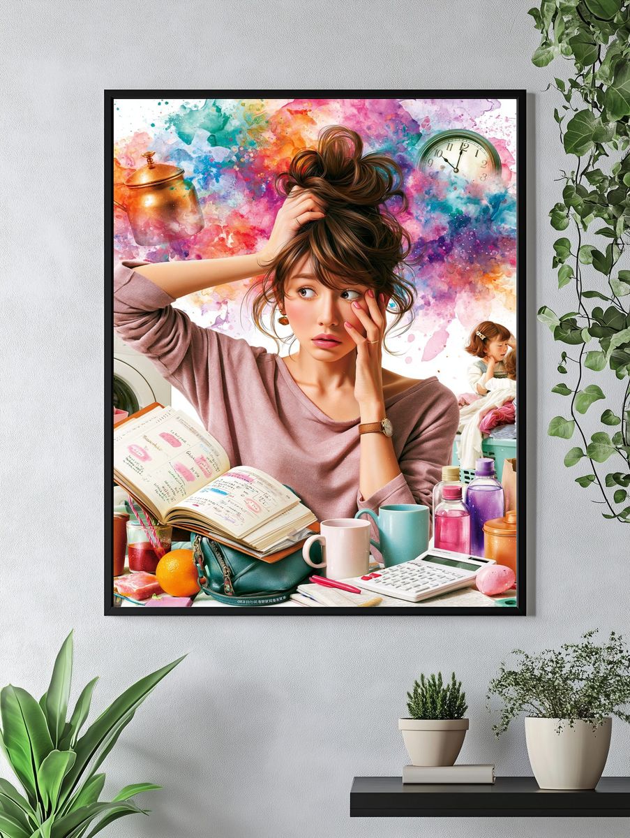 Overwhelmed Morning Routine Illustration Poster. — room view 4