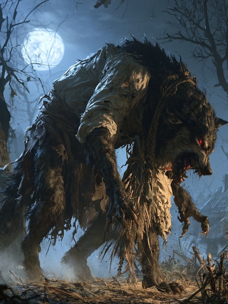 Moonlit Werewolf Horror Print. poster — illustration art
