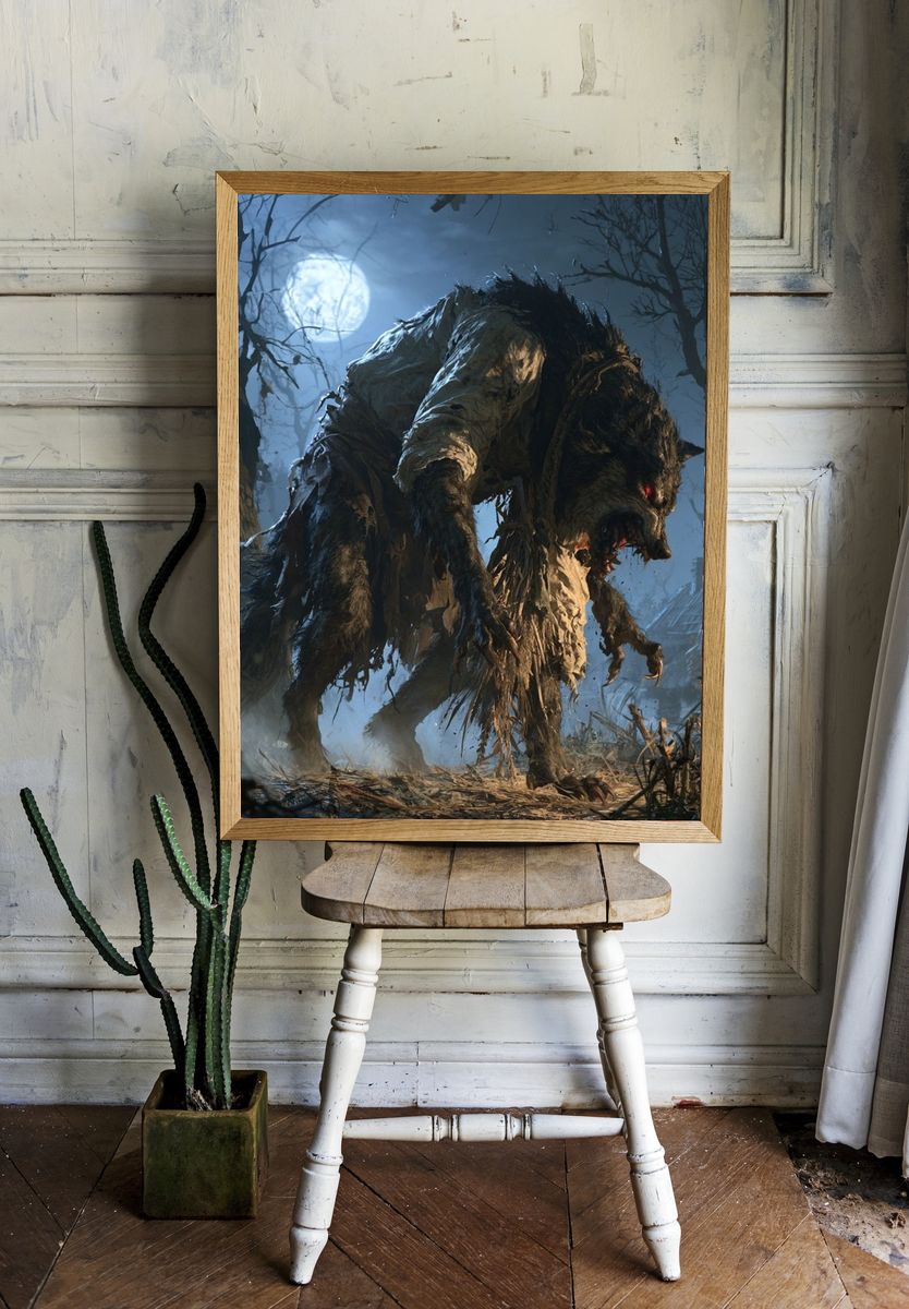 Moonlit Werewolf Horror Print. room preview