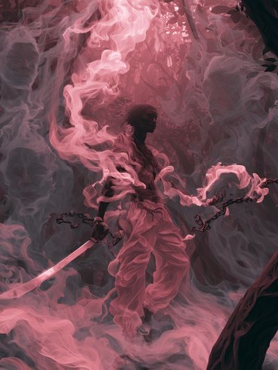 Pink Smoke Warrior Illustration Print.