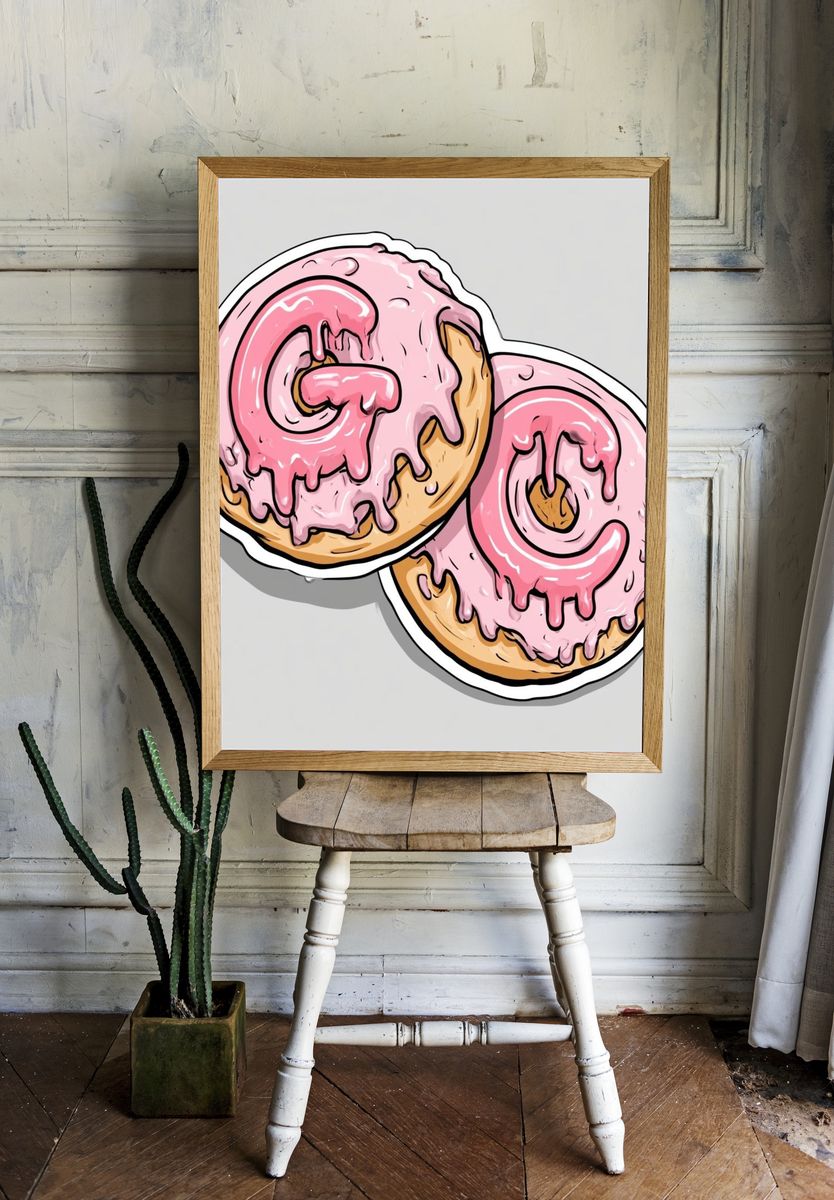 Pink Frosted Donuts Illustration Poster. room preview