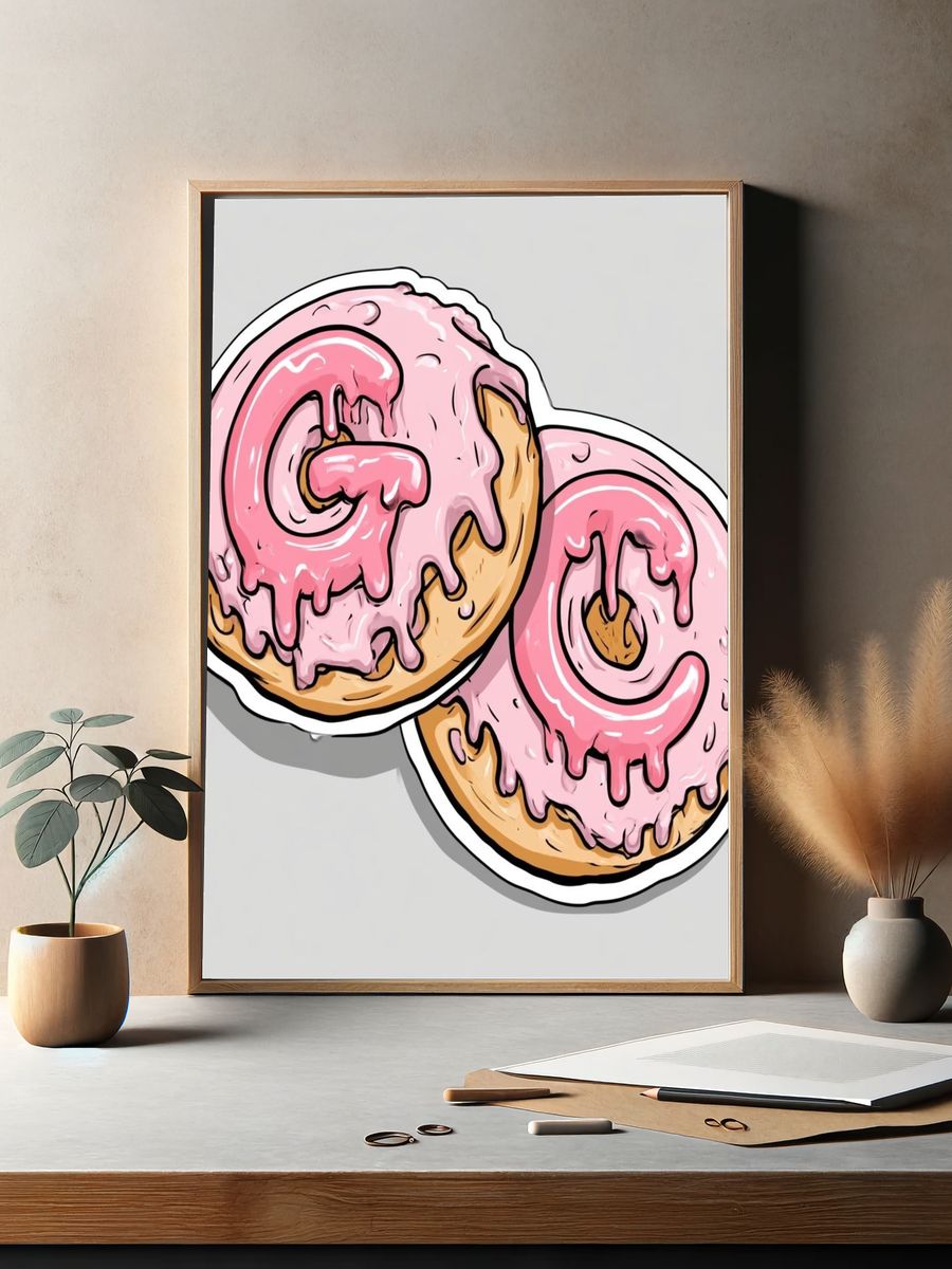 Pink Frosted Donuts Illustration Poster. — room view 2