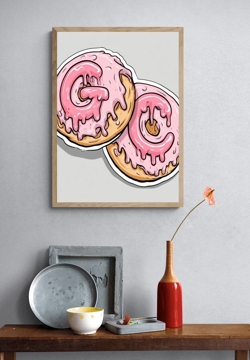 Pink Frosted Donuts Illustration Poster. — room view 3