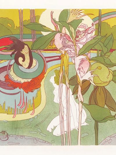 Vrouw krijgt visioen een tuin. poster