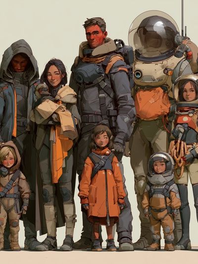 Space Family Portrait Illustration Poster.