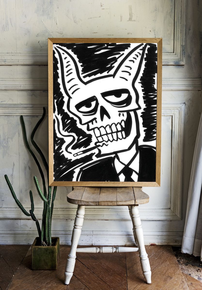 Skull Ink Illustration Poster. — room view 1