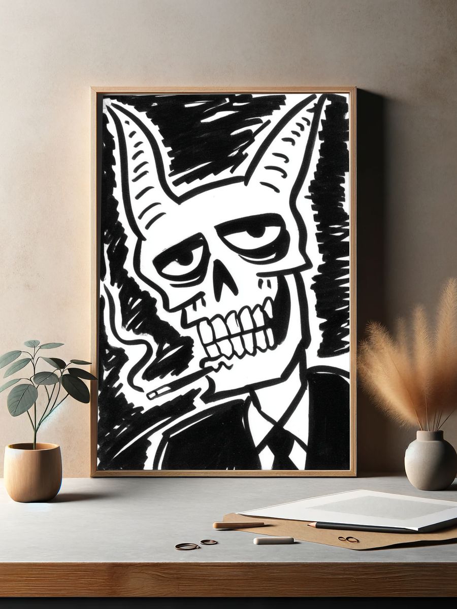 Skull Ink Illustration Poster. — room view 2