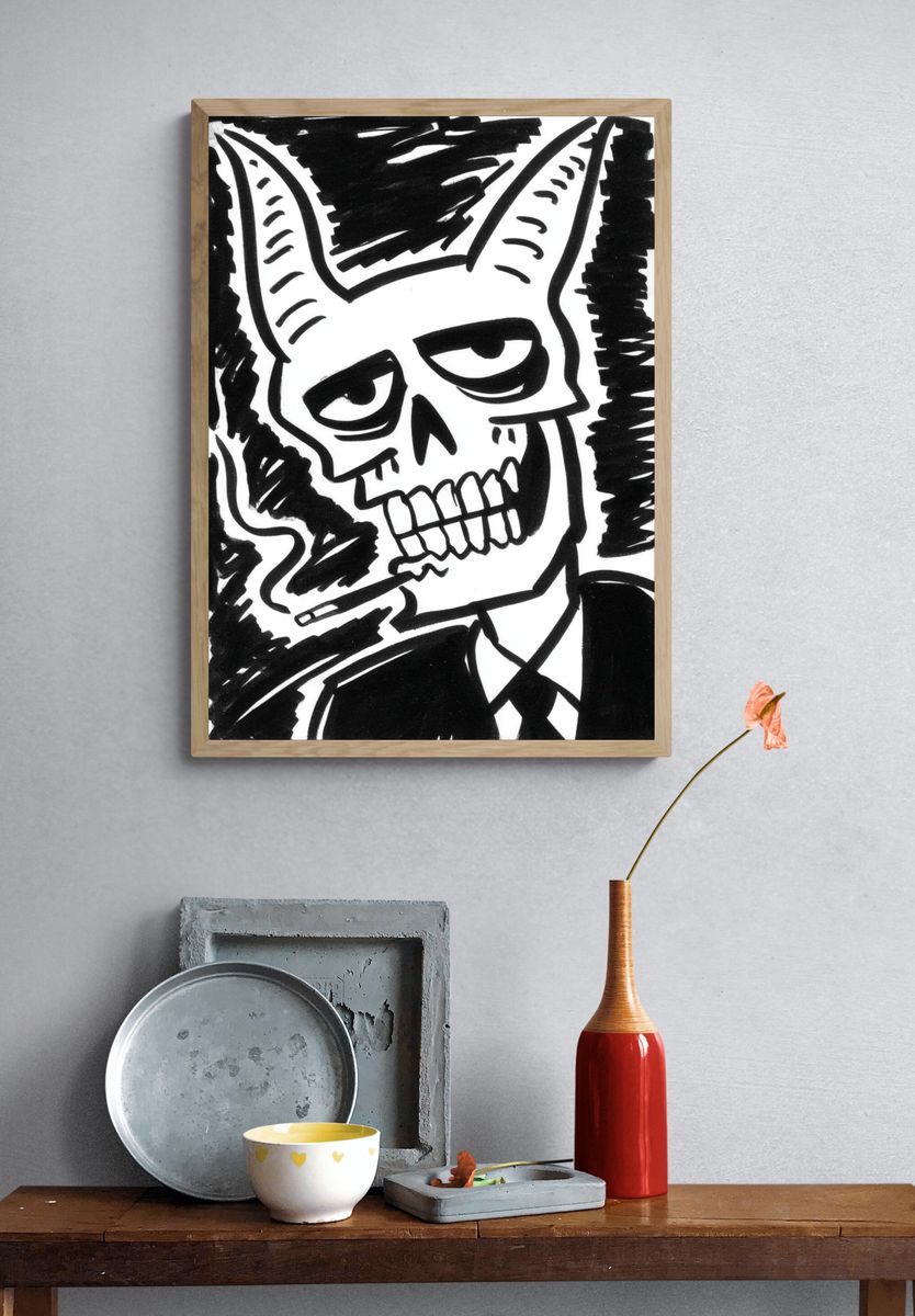 Skull Ink Illustration Poster. — room view 3