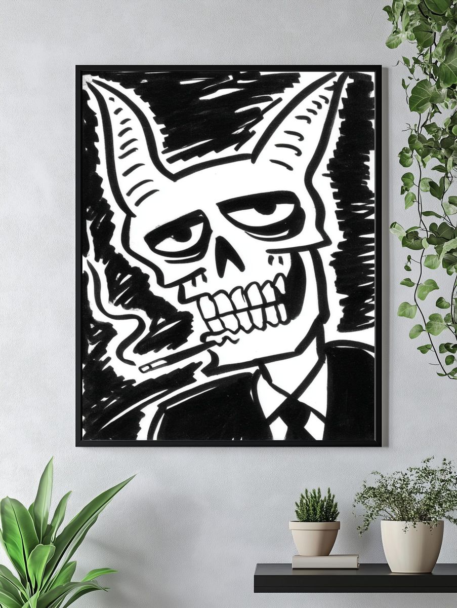Skull Ink Illustration Poster. — room view 4