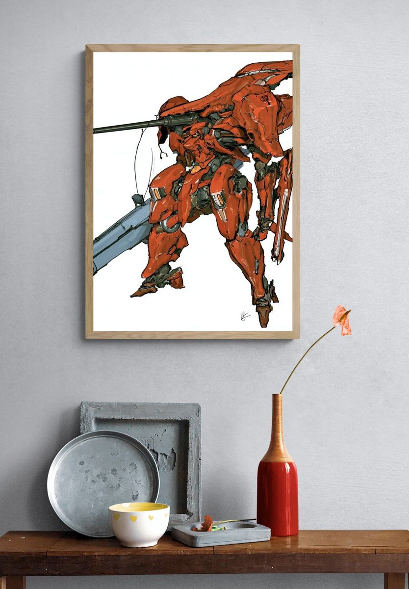 Mecha Warrior Digital Art Poster. — room view 3