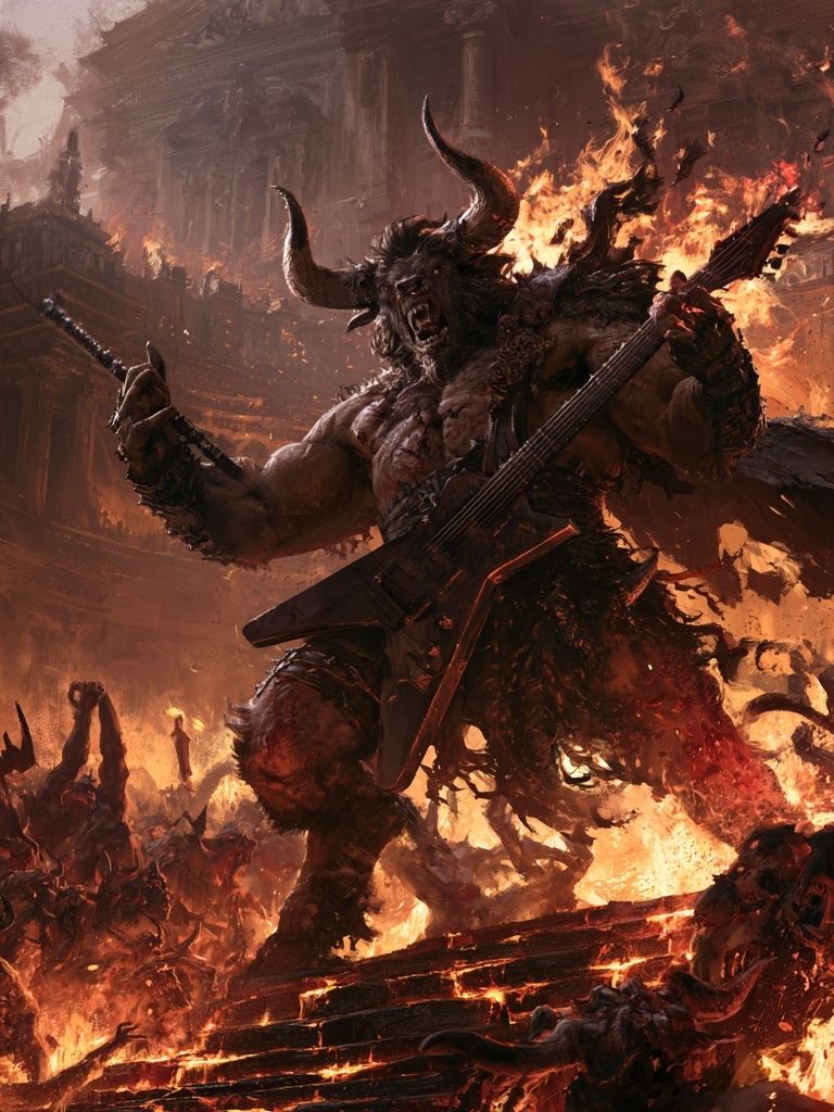 Demonic Battle Guitarist Fantasy Print. poster — illustration art