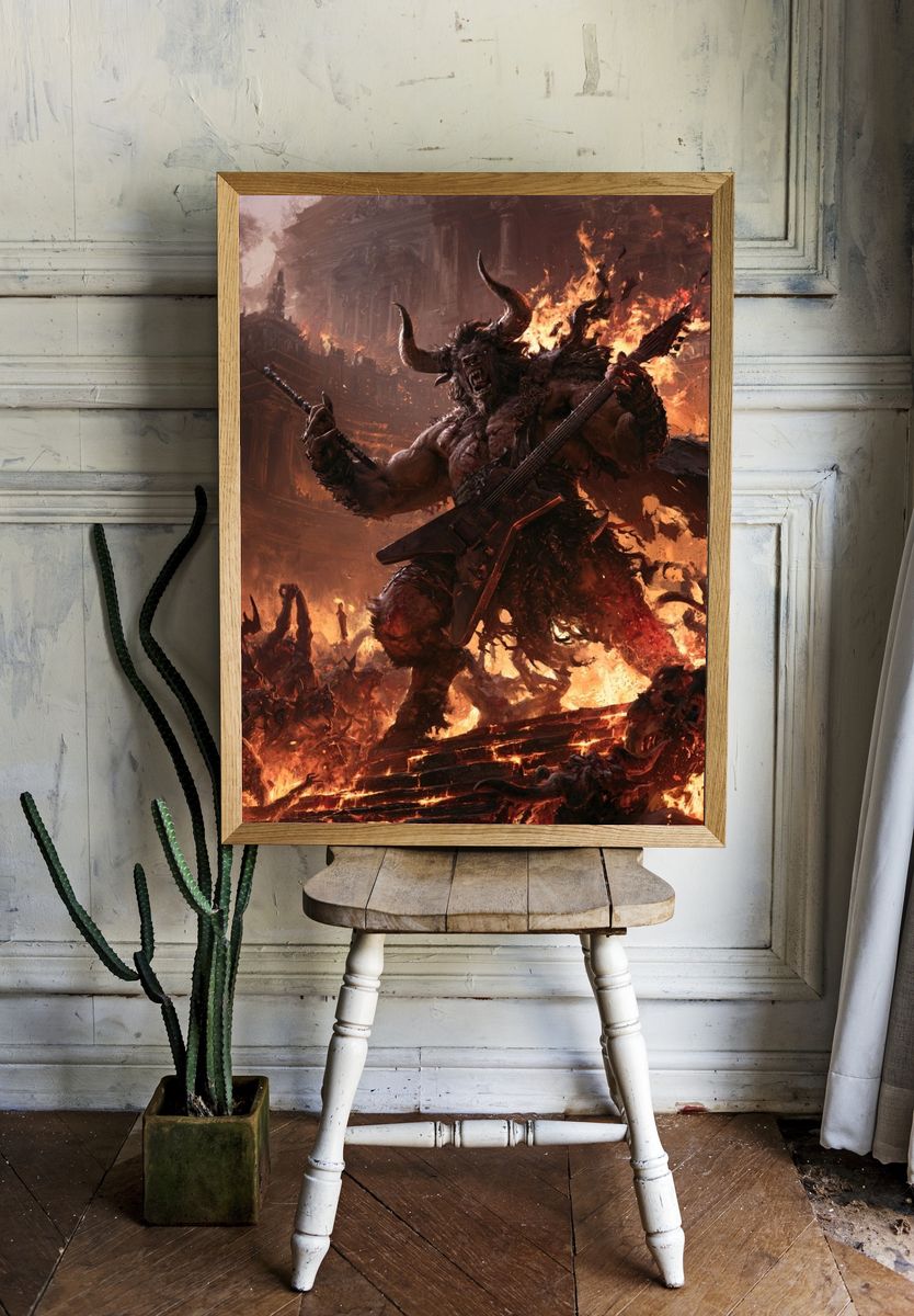 Demonic Battle Guitarist Fantasy Print. room preview