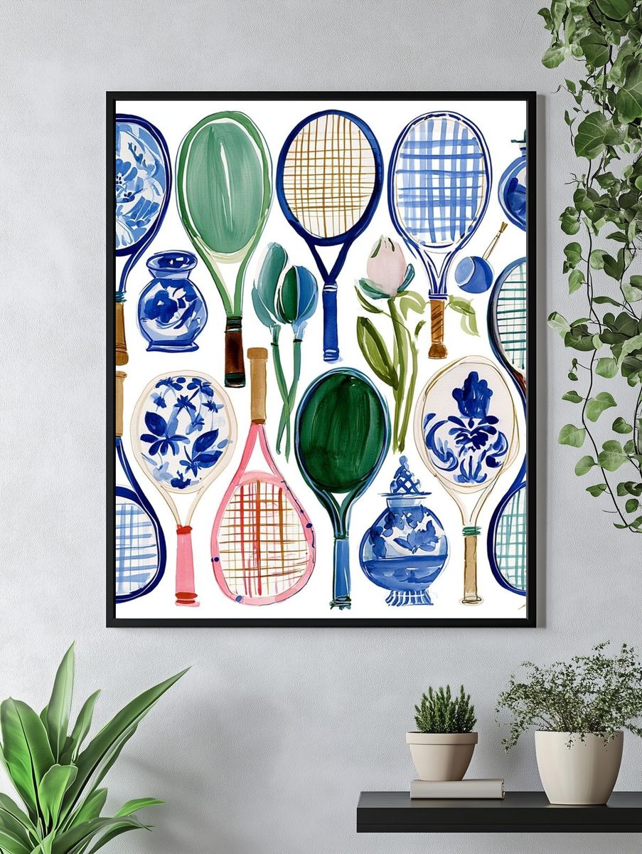 Watercolor Tennis Rackets Illustration Poster. — room view 4