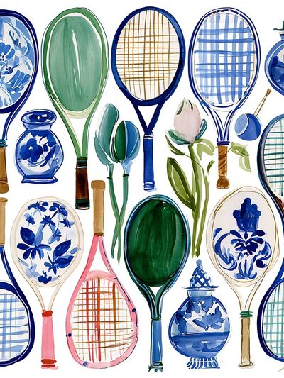 Watercolor Tennis Rackets Illustration Poster.