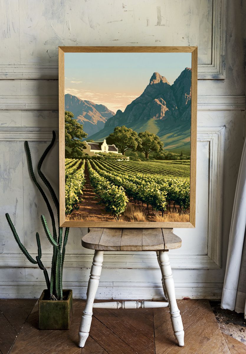 Mountain Vineyard Landscape Print. room preview