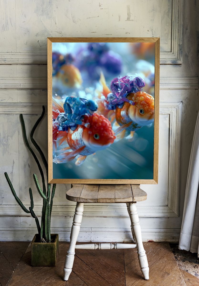 Racing Goldfish Digital Art Poster. room preview