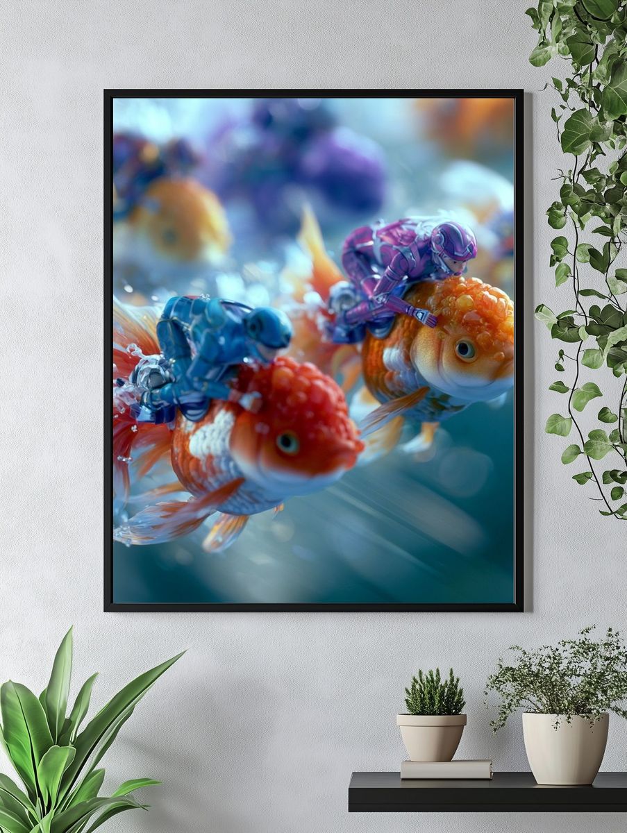 Racing Goldfish Digital Art Poster. — room view 4