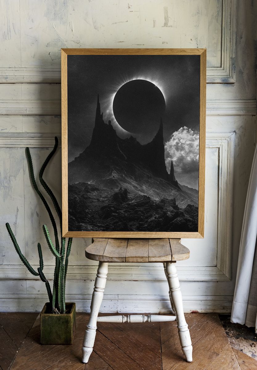 Eclipse Over Dark Peaks Print. room preview