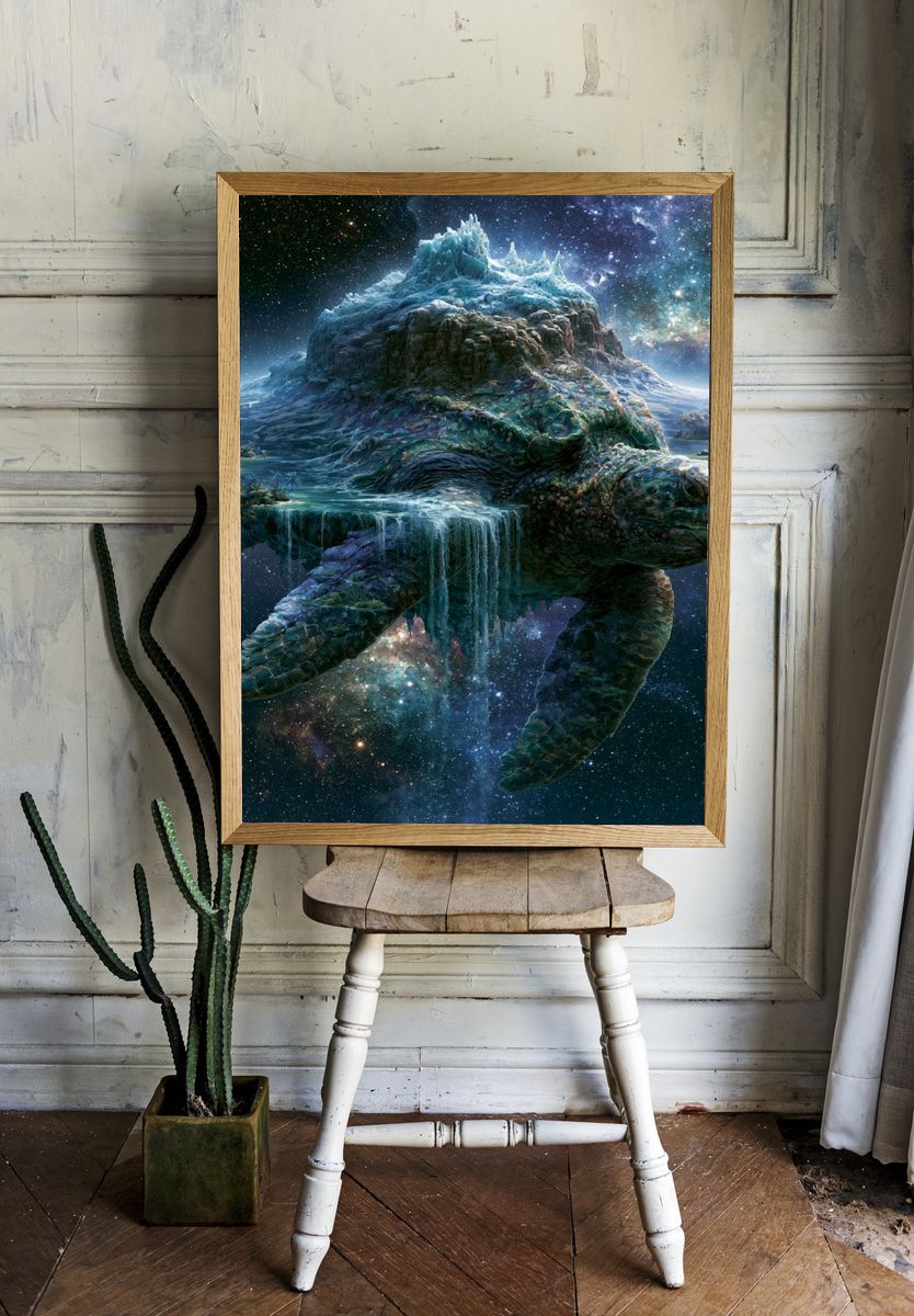 Cosmic Sea Turtle Fantasy Print. room preview