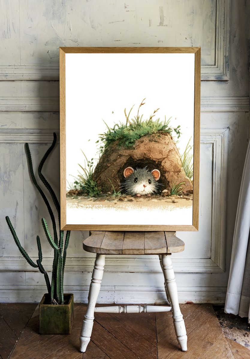 Mouse Burrow Watercolor Poster. — room view 1