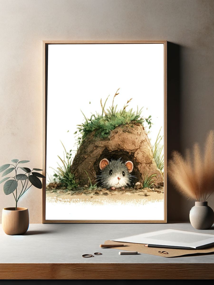Mouse Burrow Watercolor Poster. — room view 2